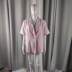 Fashion Bug Women's Pink One Button Short Sleeve, Blouse Shirt Plus Size 16W